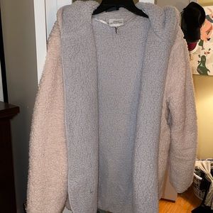 Light blue and pink Urban Outfitters reversible Sherpa hooded jacket